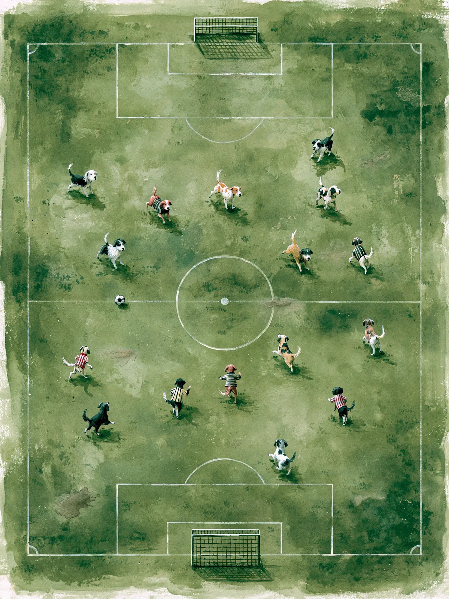 Dogs Playing Soccer Watercolor Wall Art Decor - Wall Art Decor - front view