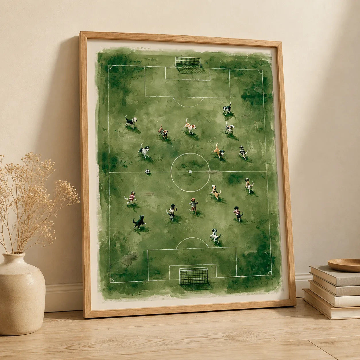 Dogs Playing Soccer Watercolor Wall Art Decor - Wall Art Decor - side view