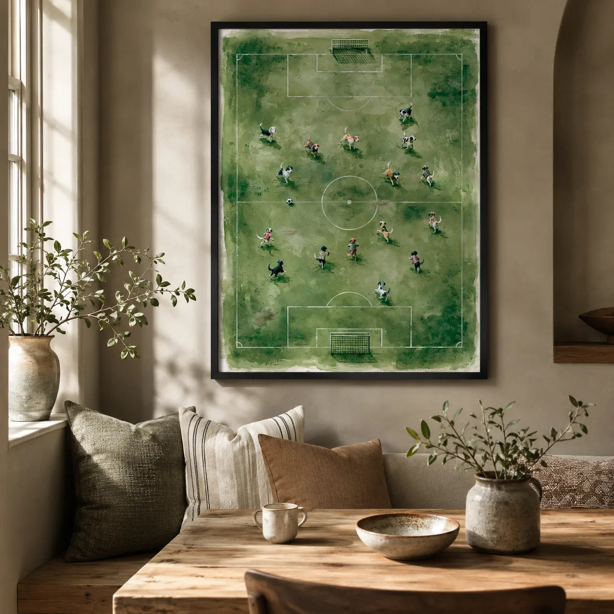 Dogs Playing Soccer Watercolor Wall Art Decor - Wall Art Decor - styled