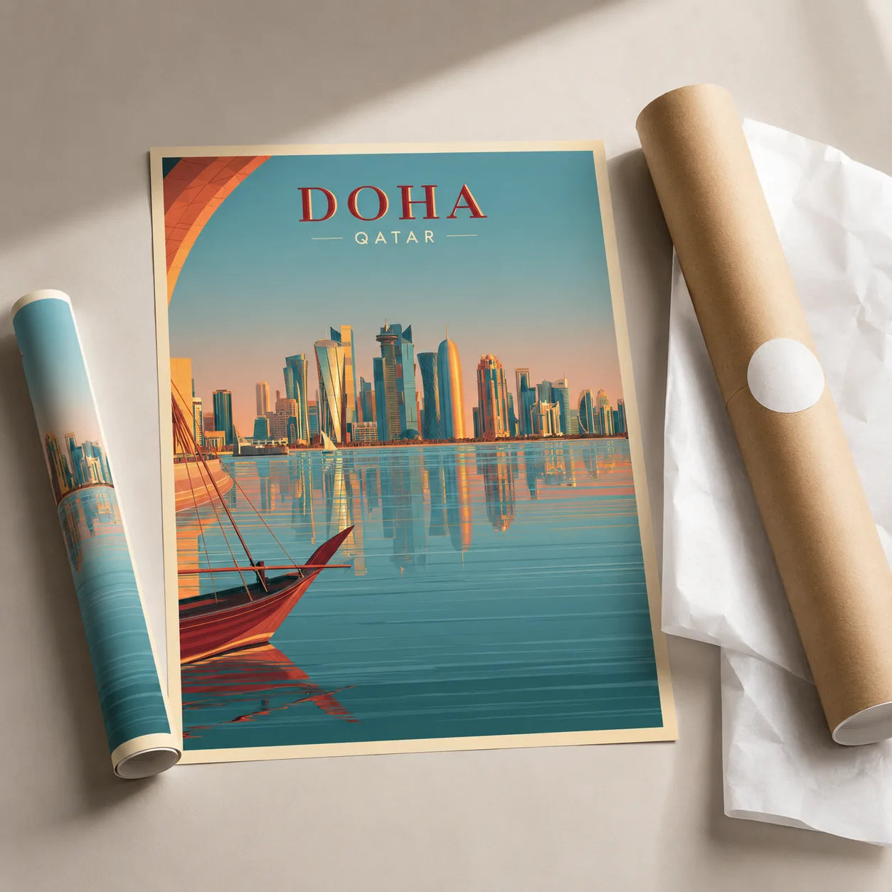 Doha Qatar Skyline Wall Art Decor - Wall Art Decor - back view
