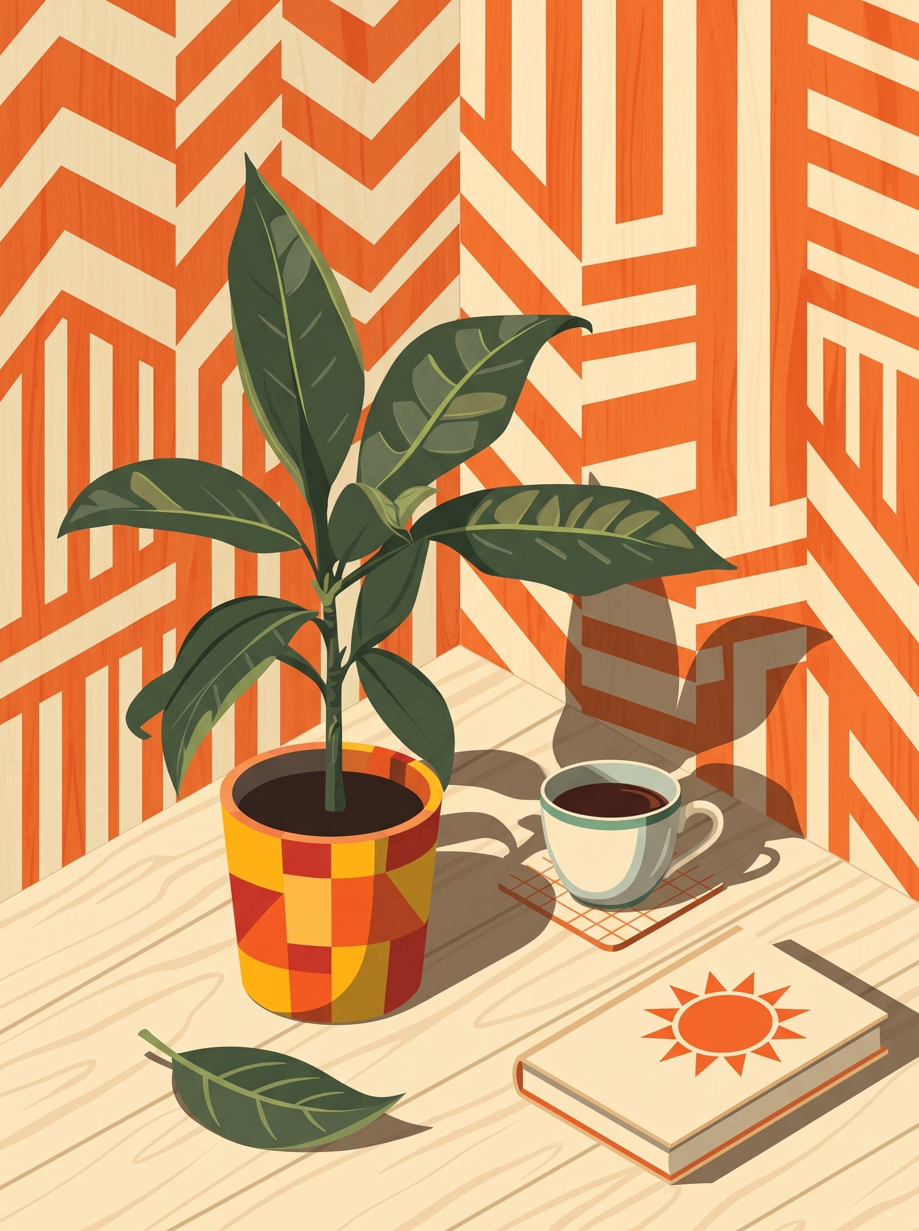 Mid-Century Plant and Coffee Still Life Poster