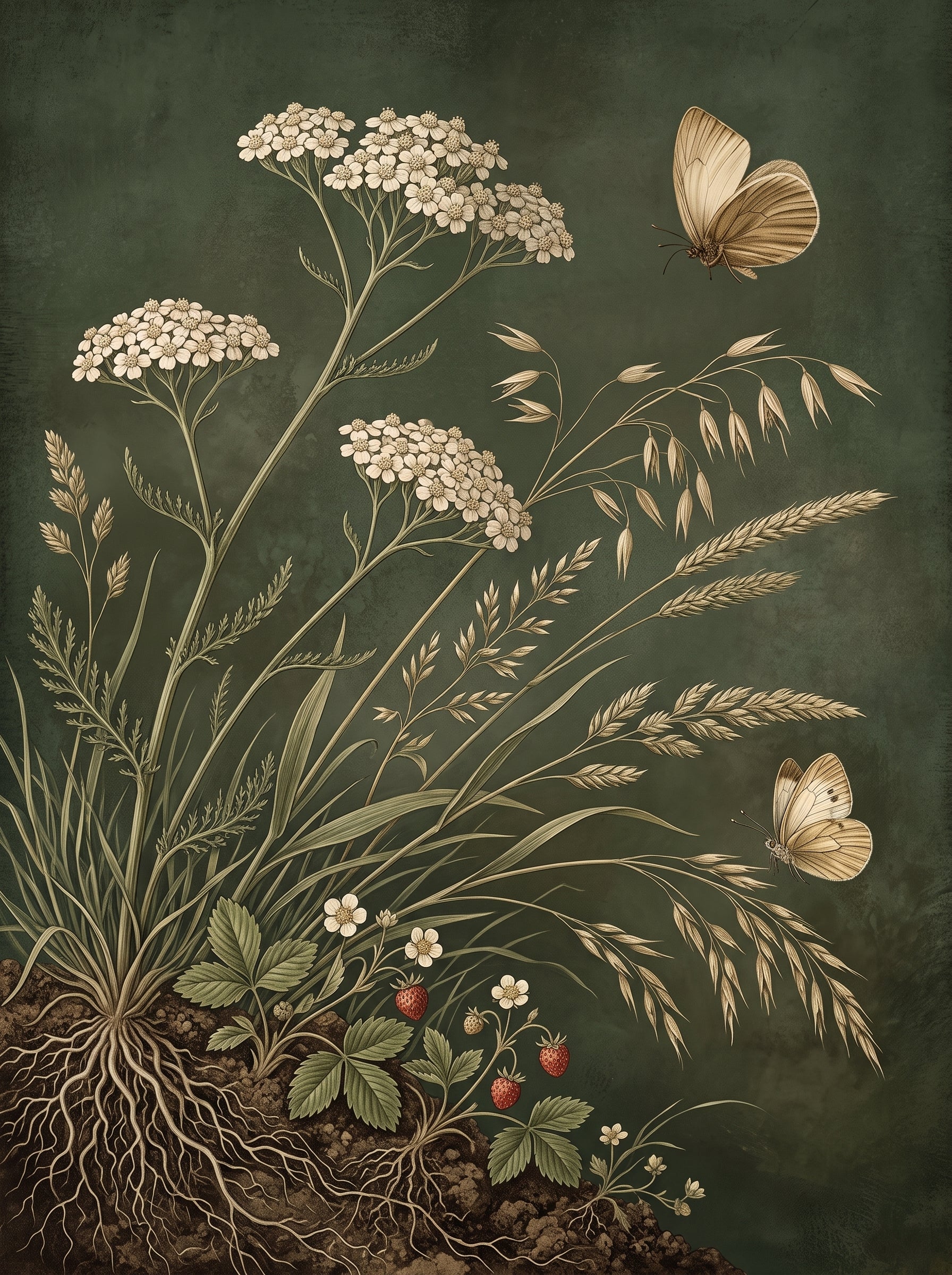 Vintage Botanical Wildflowers Butterfly Poster