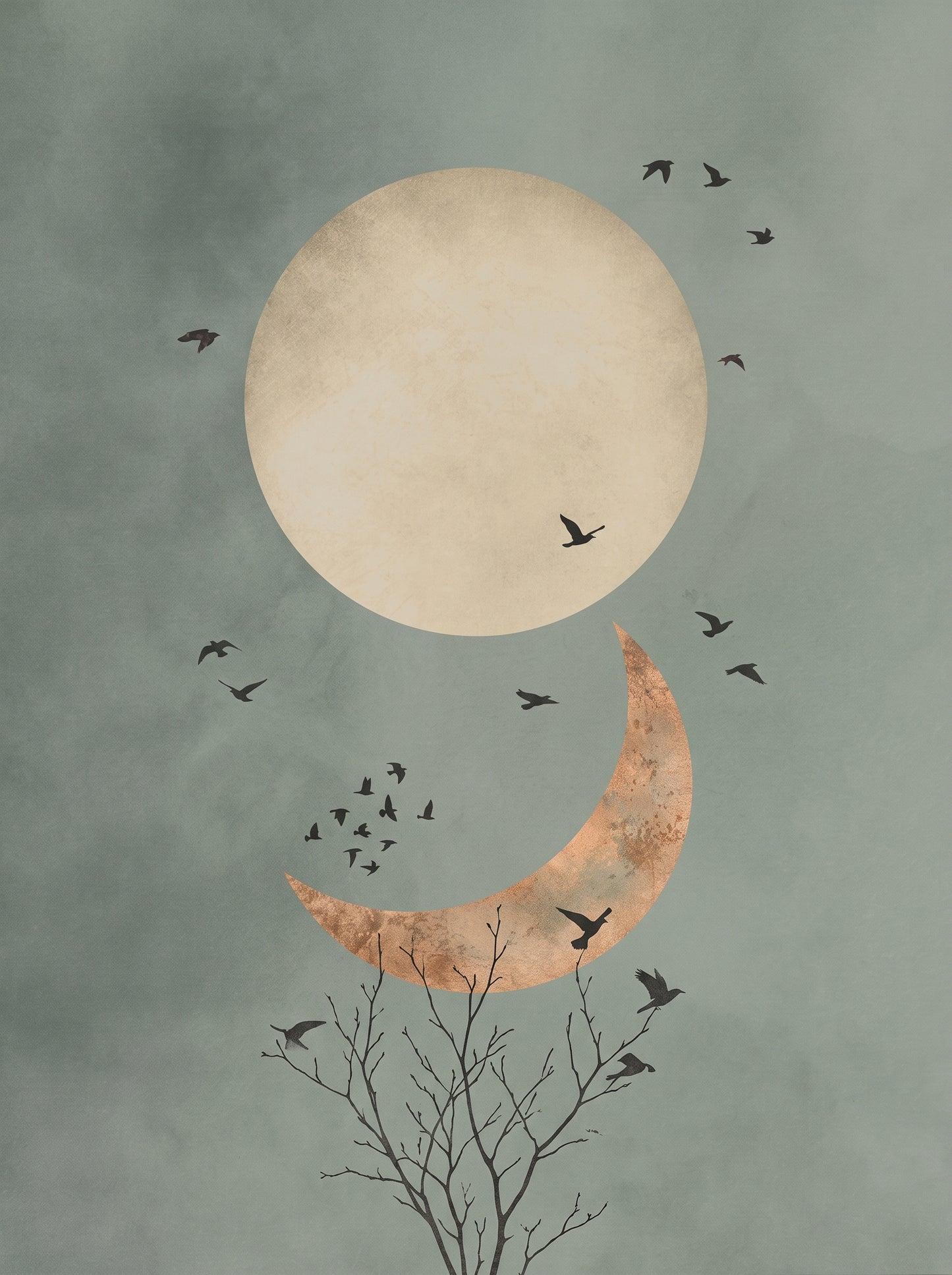 Celestial Moon and Crescent Boho Art Poster