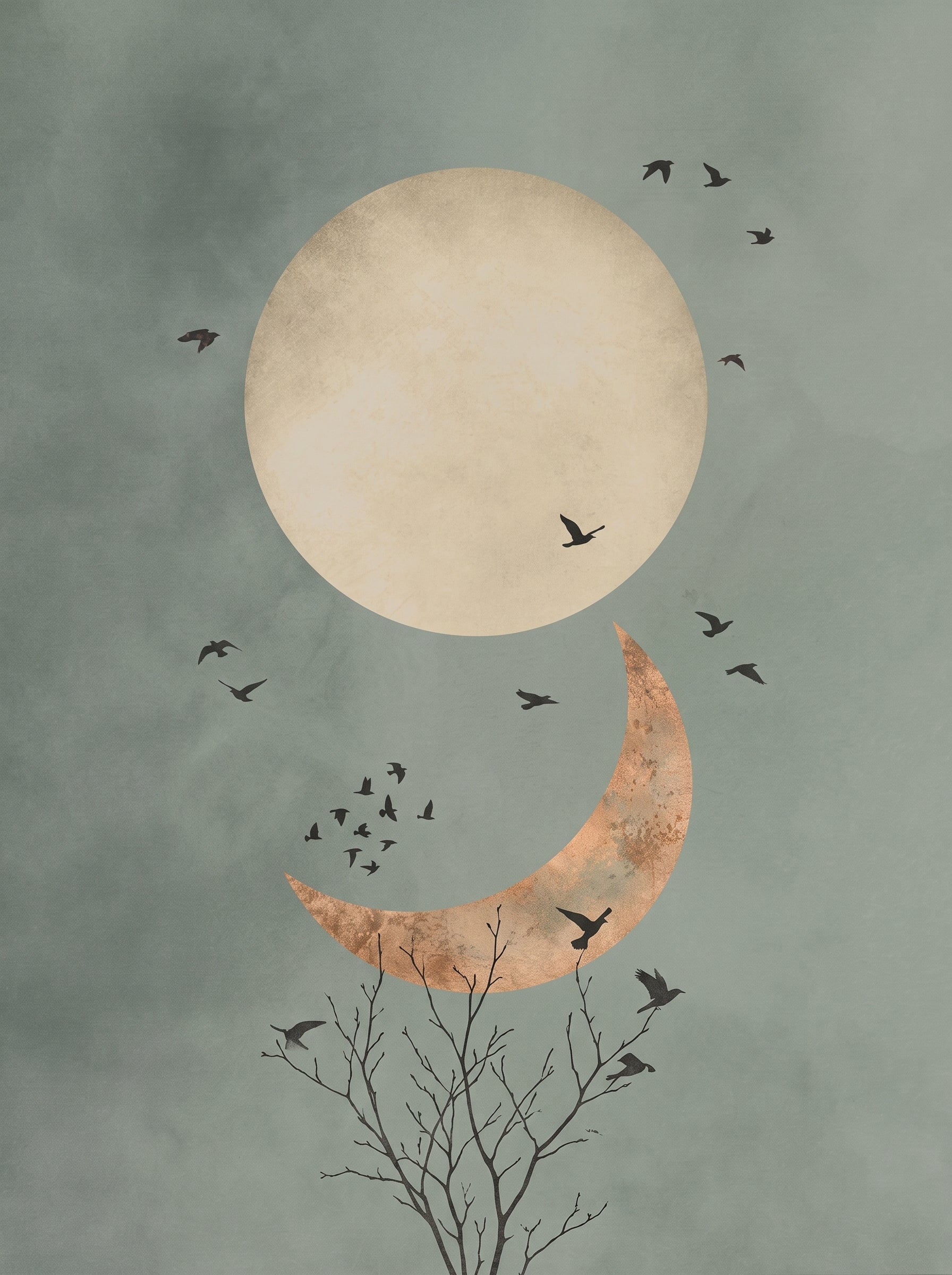 Celestial Moon and Crescent Boho Art Poster