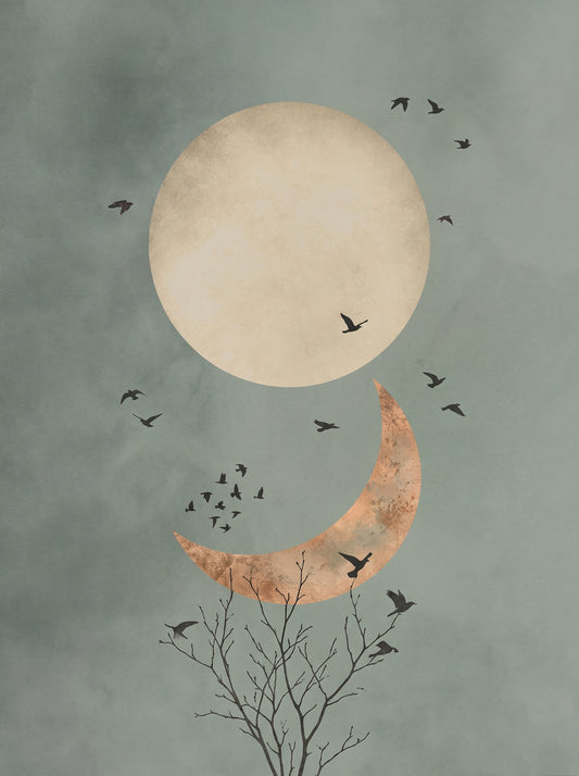 Celestial Moon and Crescent Boho Art Poster