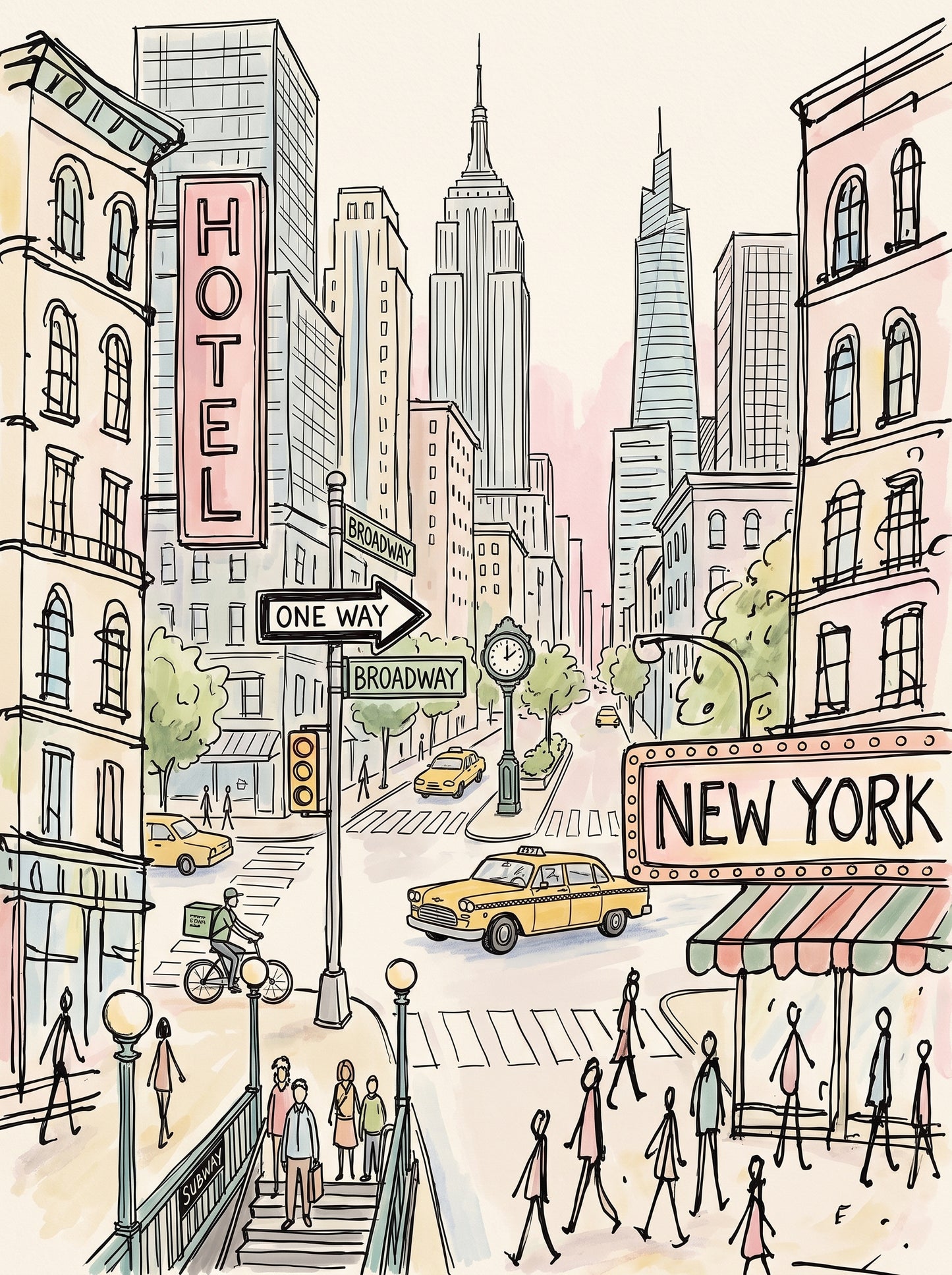 New York City Watercolor Sketch Art Poster