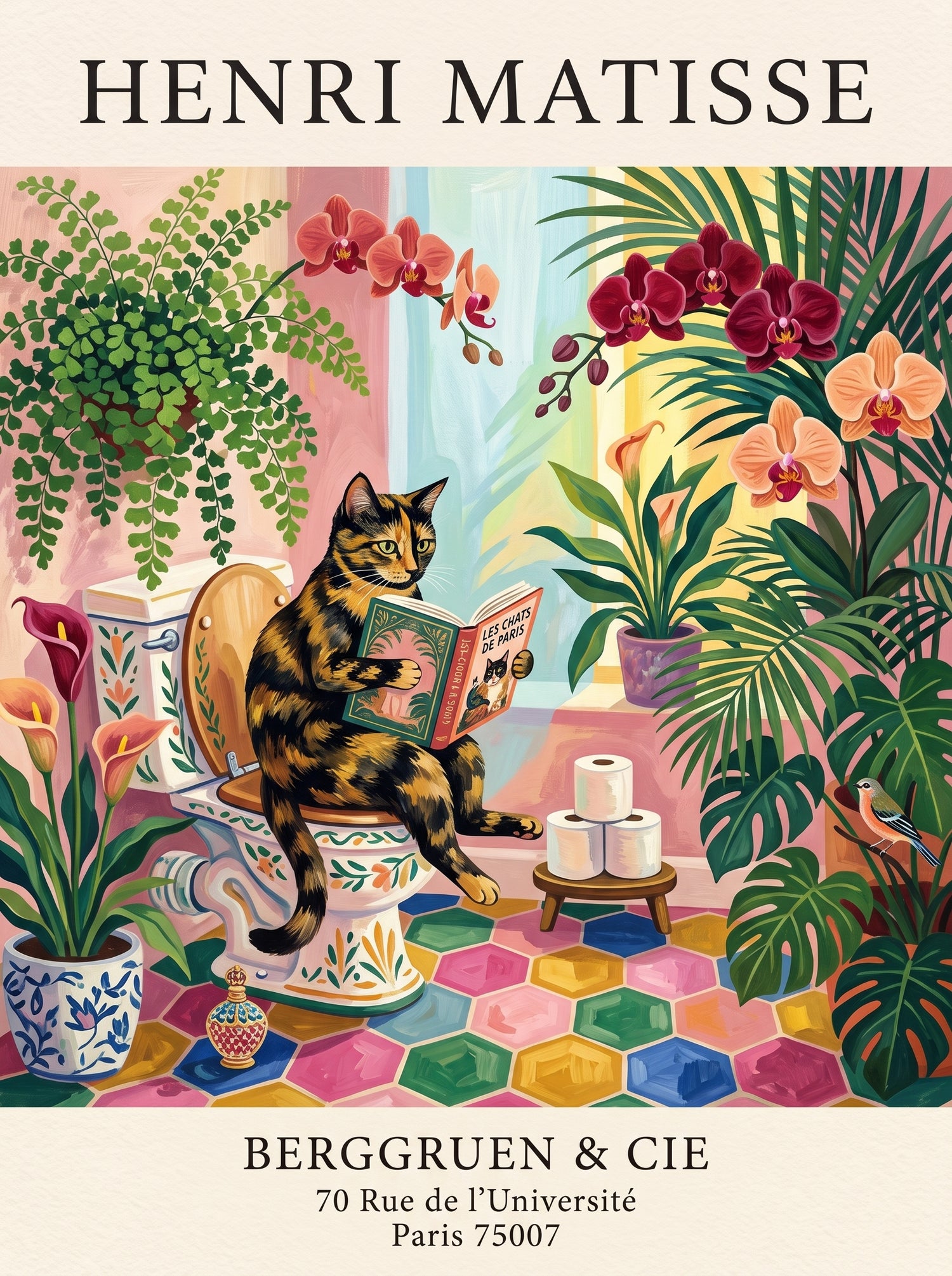 Matisse Style Cat Bathroom Exhibition Poster
