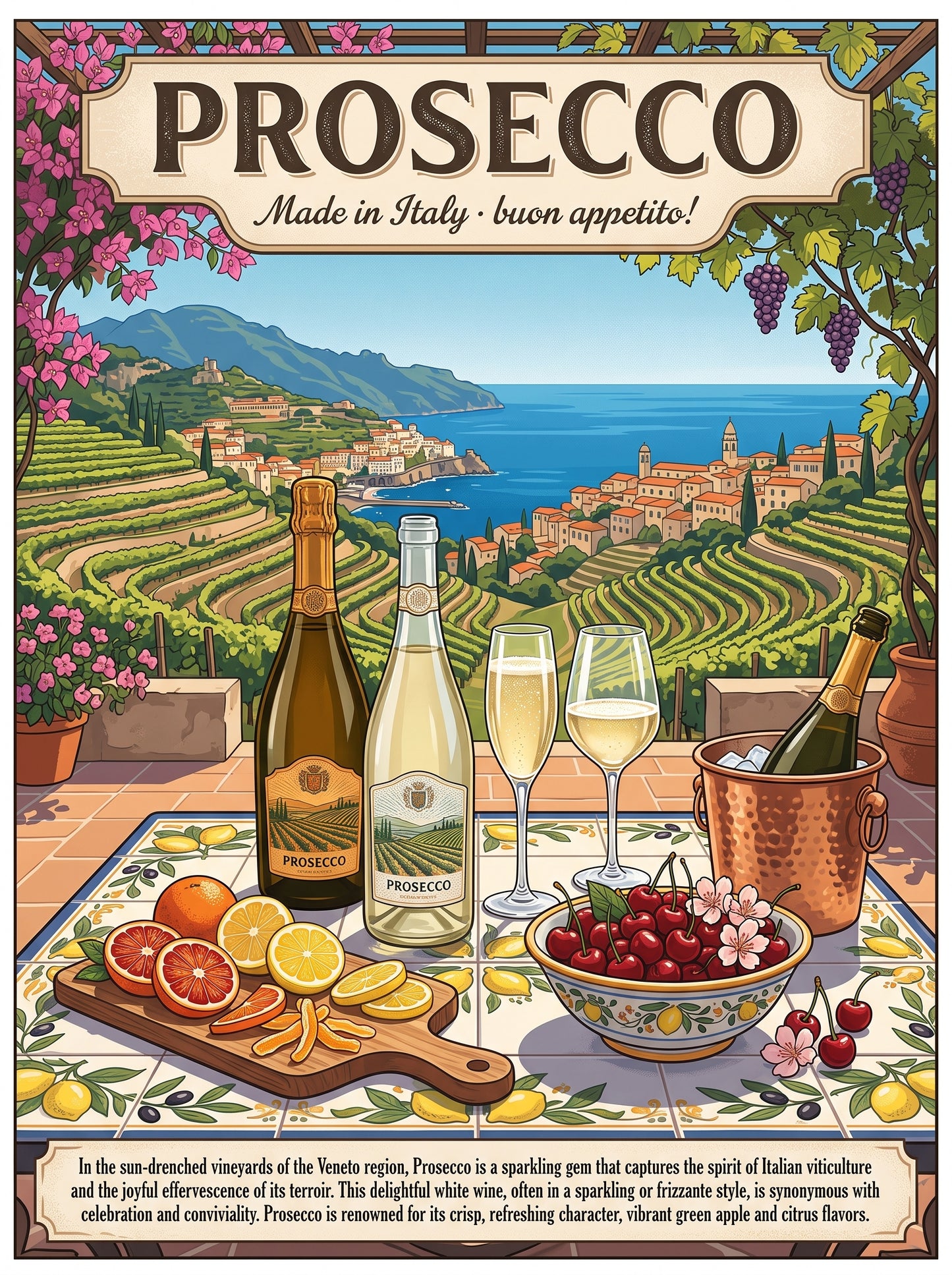 Prosecco Italian Vineyard Travel Poster
