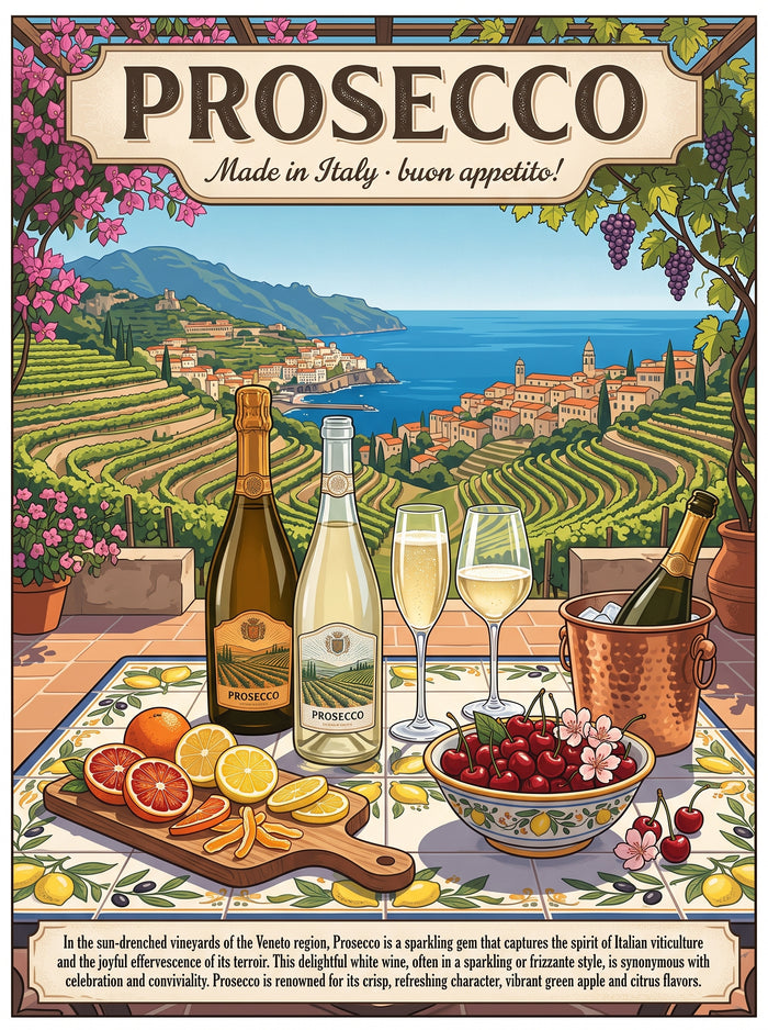 Prosecco Italian Vineyard Vintage Travel Art Print Poster