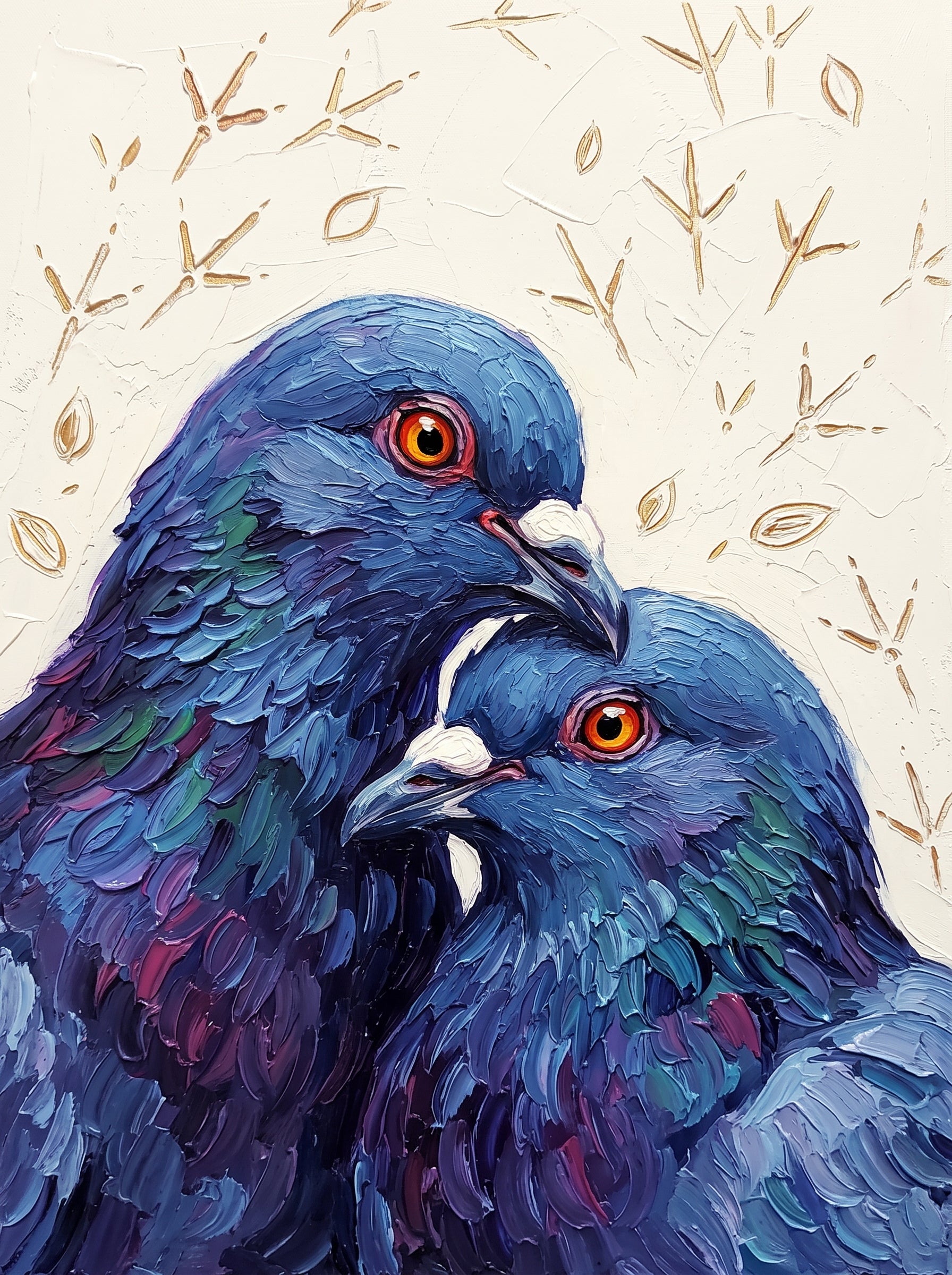 Two Pigeons Palette Knife Oil Art Poster