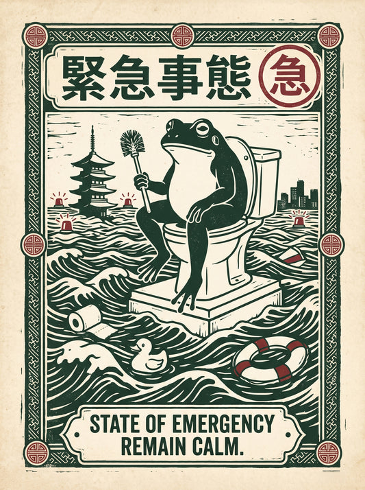 State of Emergency Frog Vintage Bathroom Poster