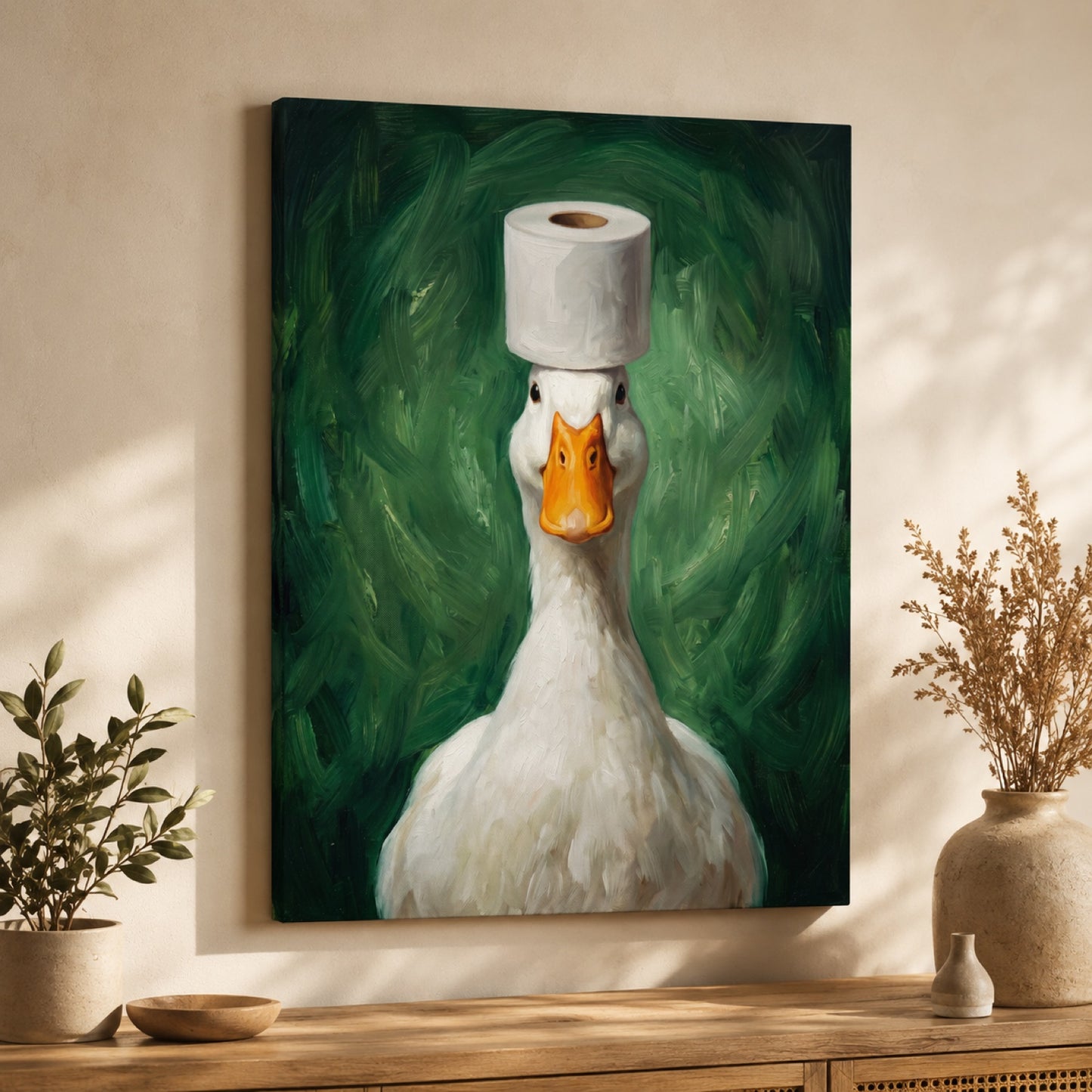 Duck with Toilet Paper Funny Bathroom Wall Art Decor – preview 2