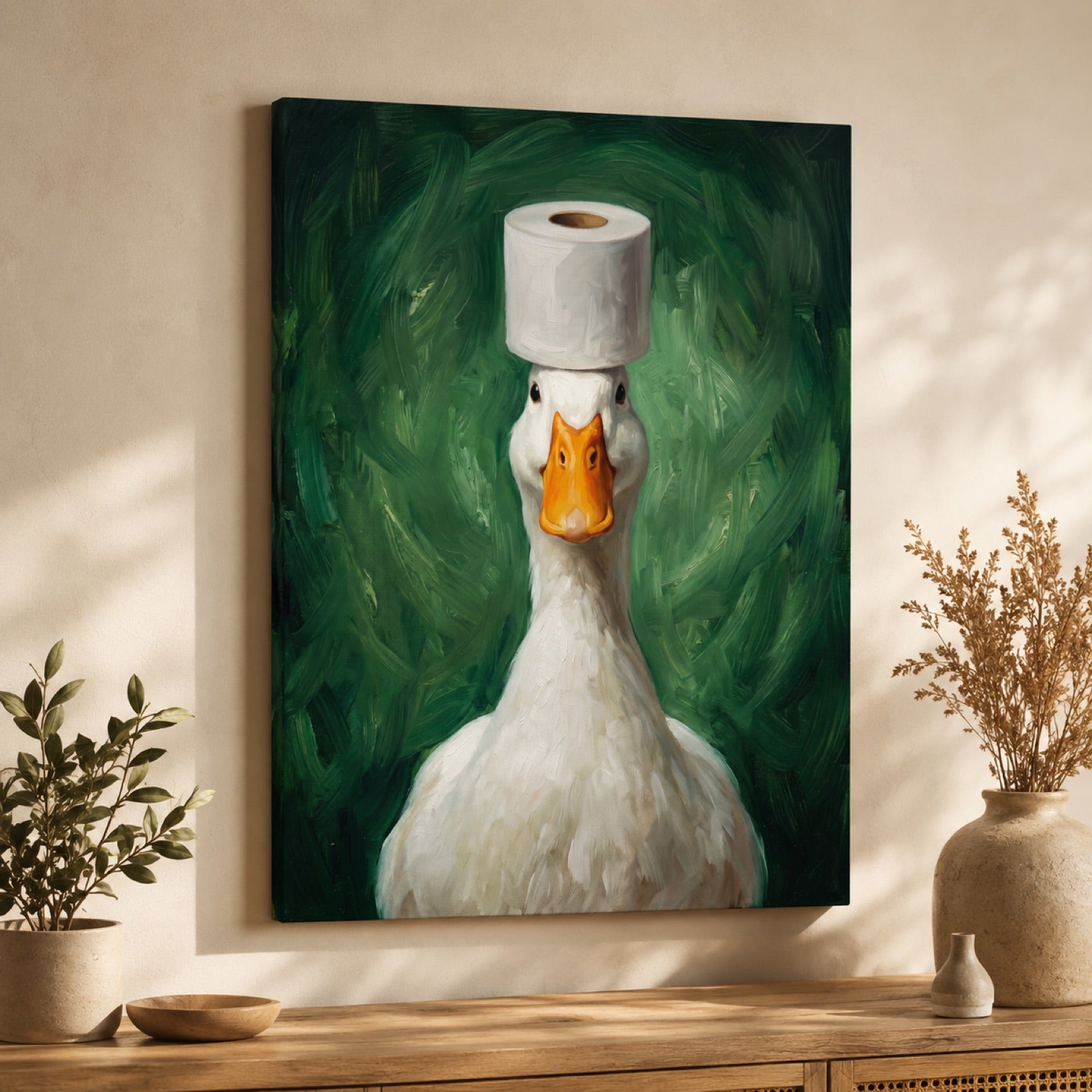 Duck with Toilet Paper Funny Bathroom Wall Art Decor – preview 2