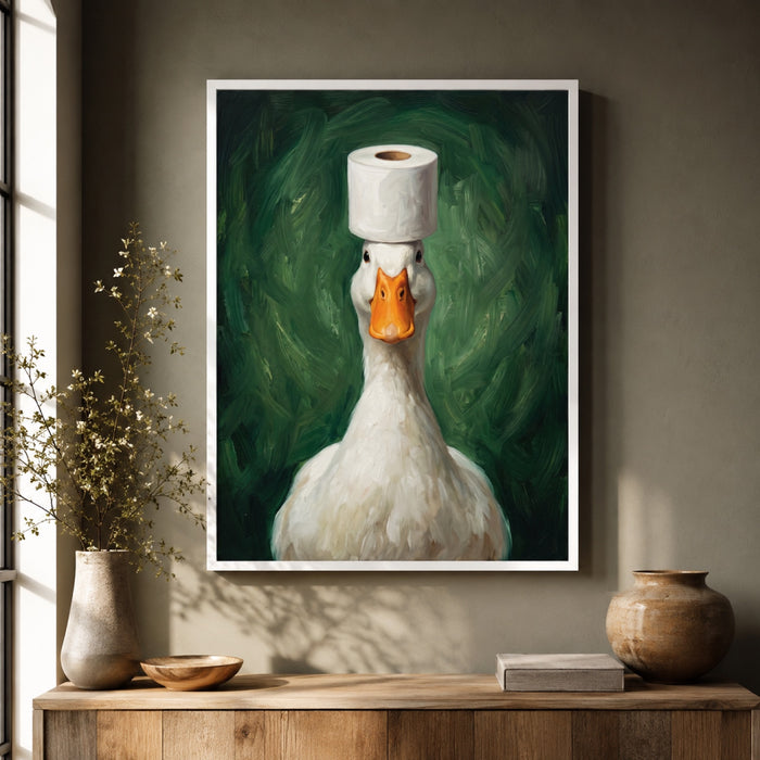 Duck with Toilet Paper Funny Bathroom Wall Art Decor