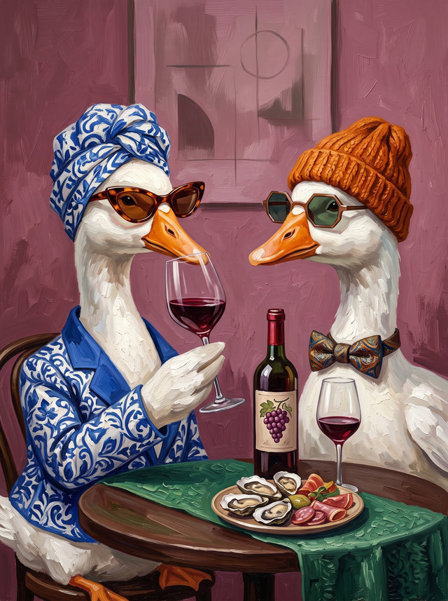 Ducks Wine Date Whimsical Wall Art Decor