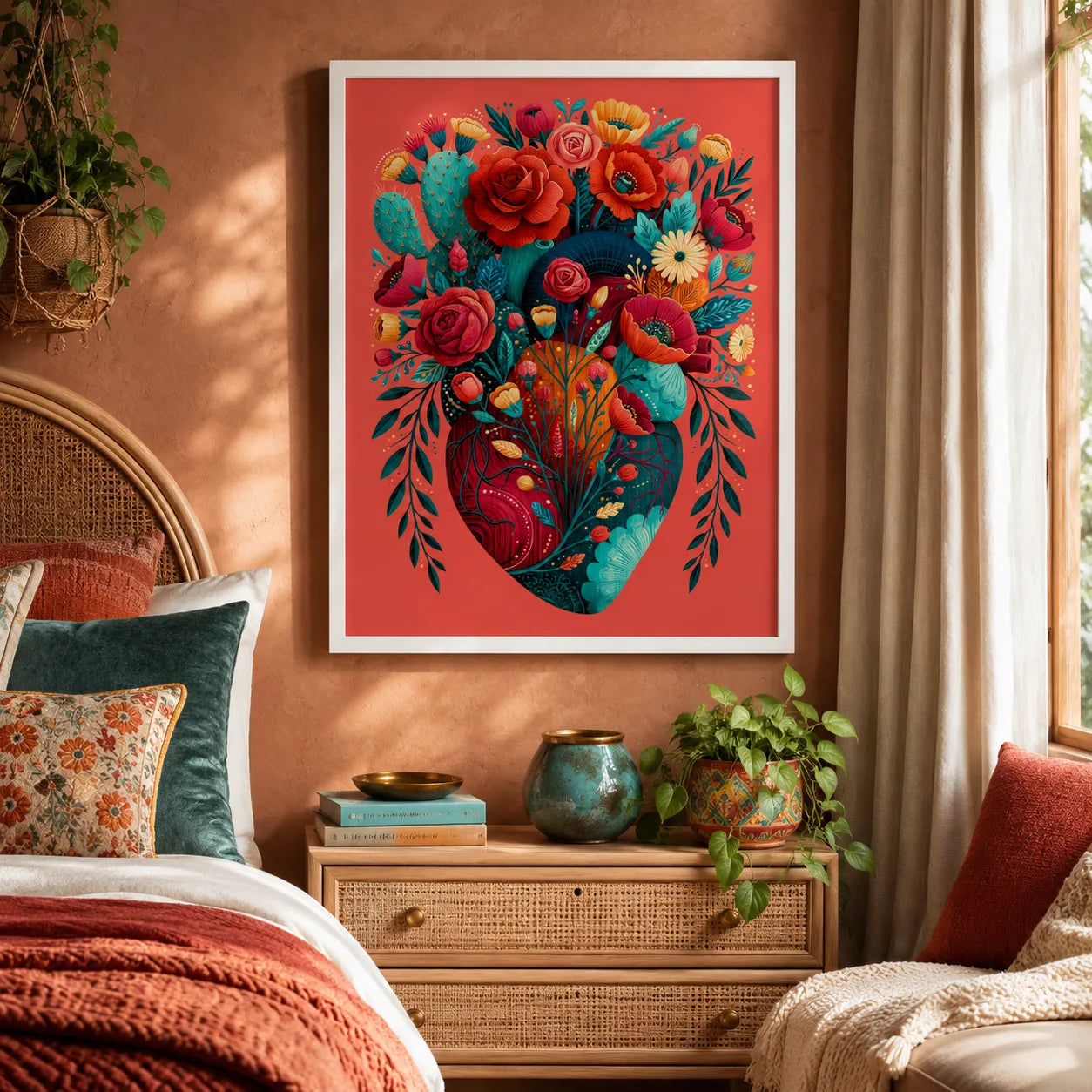 Floral Anatomical Heart Wall Art Decor - Wall Art Decor - alternate angle