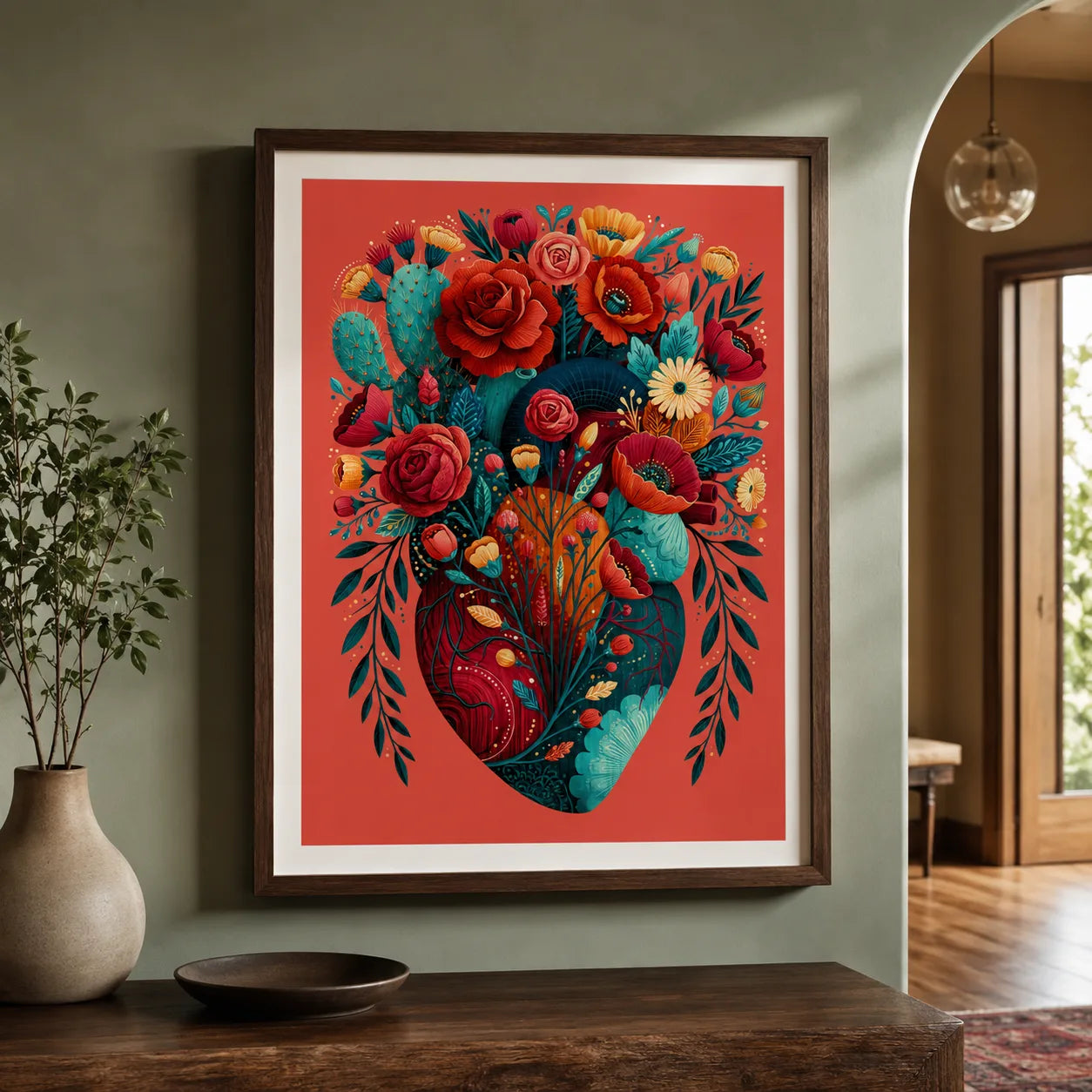 Floral Anatomical Heart Wall Art Decor - Wall Art Decor - close up
