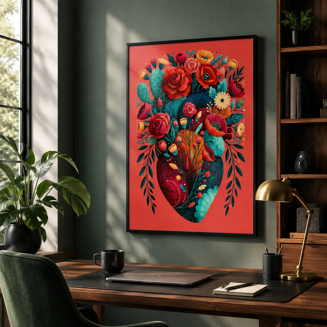 Floral Anatomical Heart Wall Art Decor - Wall Art Decor - detail