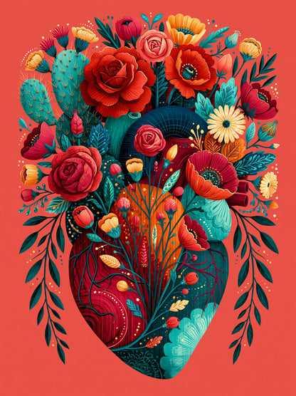 Floral Anatomical Heart Wall Art Decor - Wall Art Decor - front view