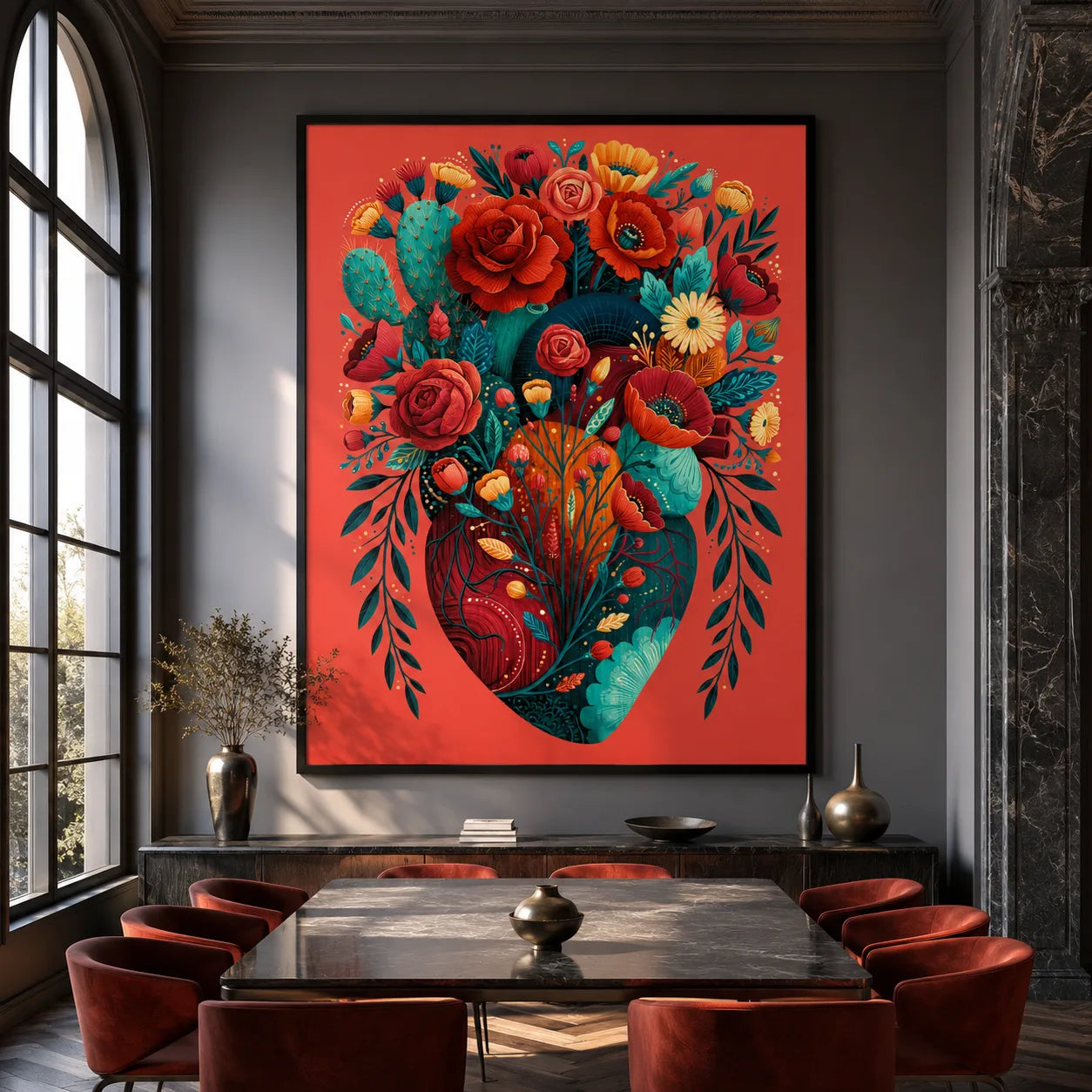 Floral Anatomical Heart Wall Art Decor - Wall Art Decor - in use