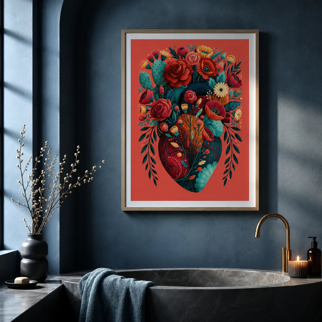 Floral Anatomical Heart Wall Art Decor - Wall Art Decor - side view