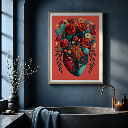 Floral Anatomical Heart Wall Art Decor - Wall Art Decor - side view