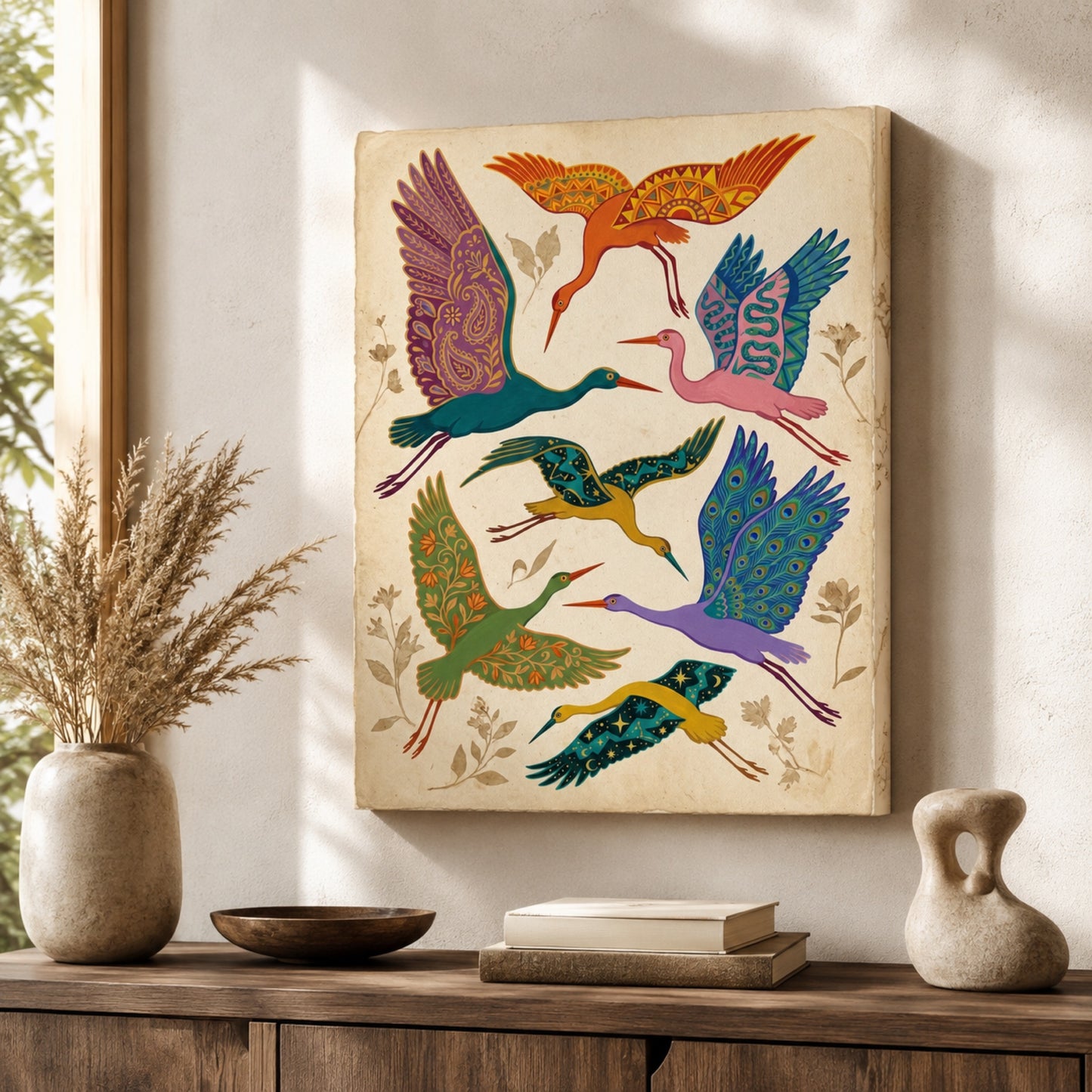 Folk Art Cranes in Flight Wall Art Decor preview 10