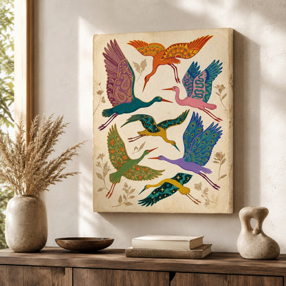 Folk Art Cranes in Flight Wall Art Decor preview 10