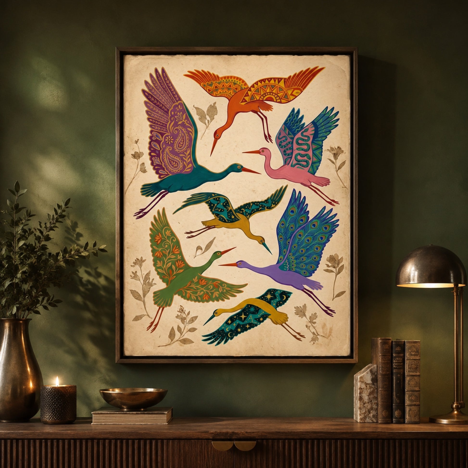 Folk Art Cranes in Flight Wall Art Decor preview 11