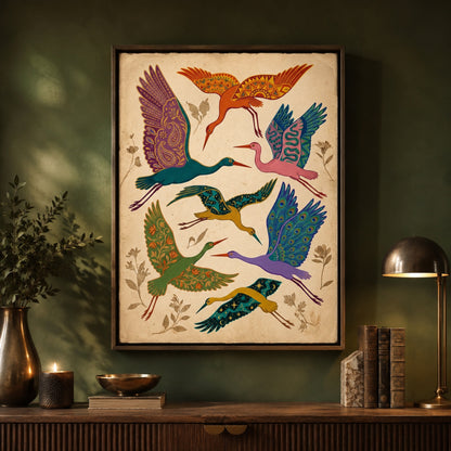 Folk Art Cranes in Flight Wall Art Decor preview 11