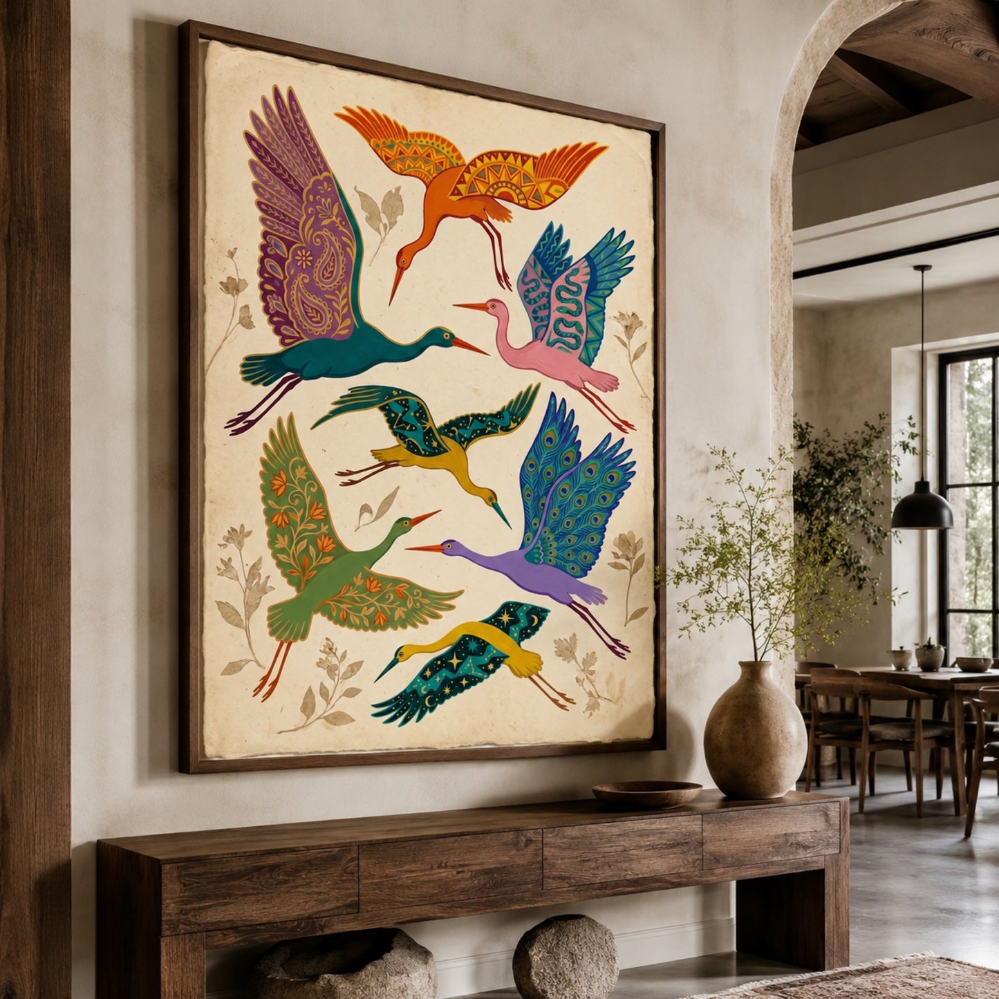 Folk Art Cranes in Flight Wall Art Decor preview 6