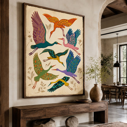 Folk Art Cranes in Flight Wall Art Decor preview 6