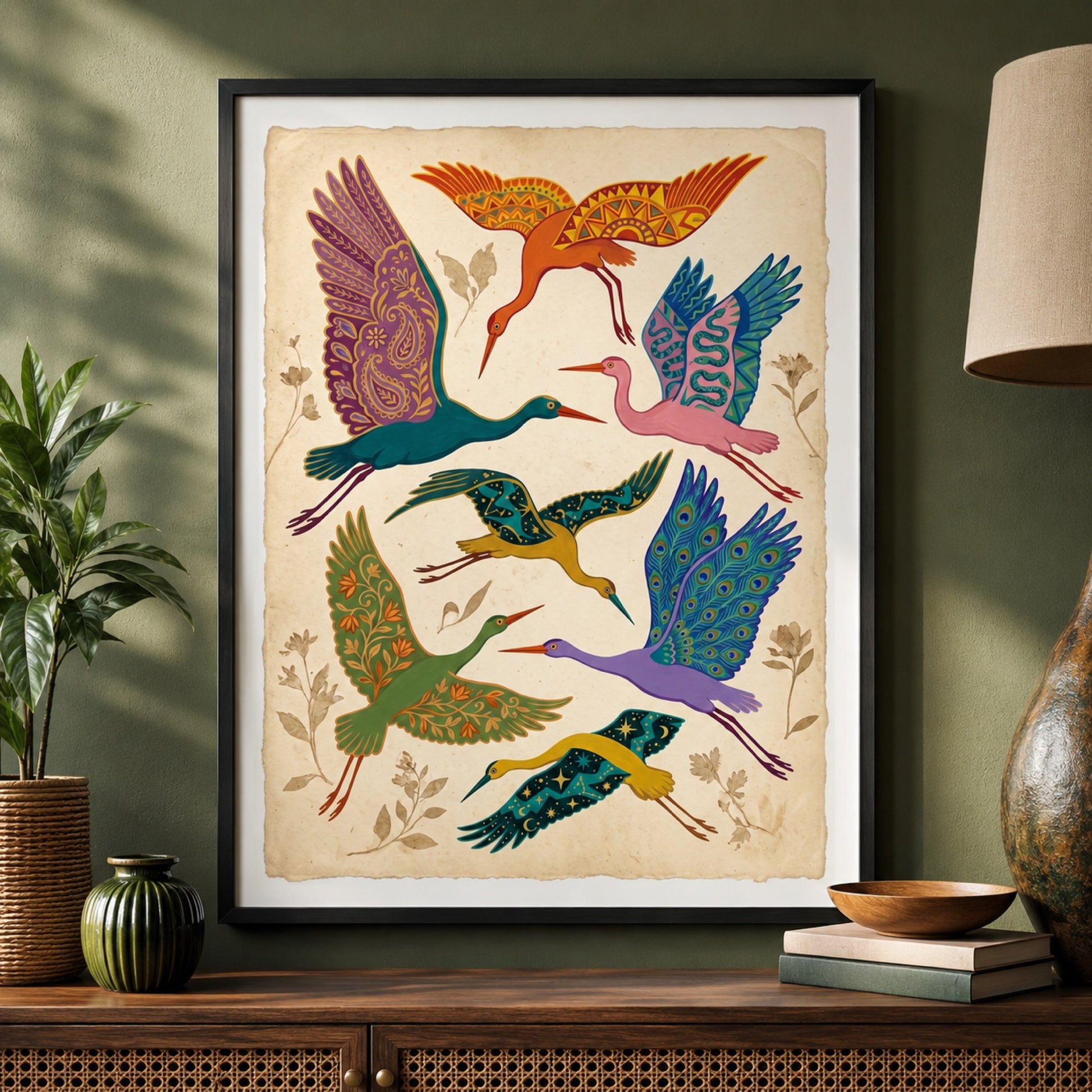 Folk Art Cranes in Flight Wall Art Decor preview 7