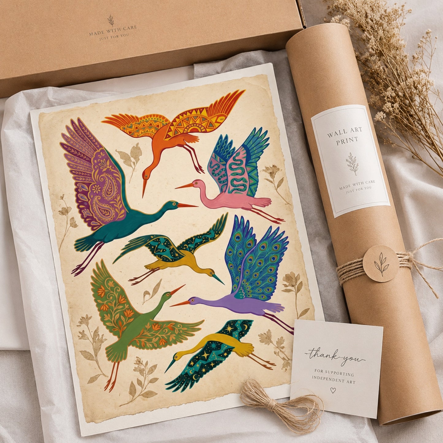Folk Art Cranes in Flight Wall Art Decor preview 9