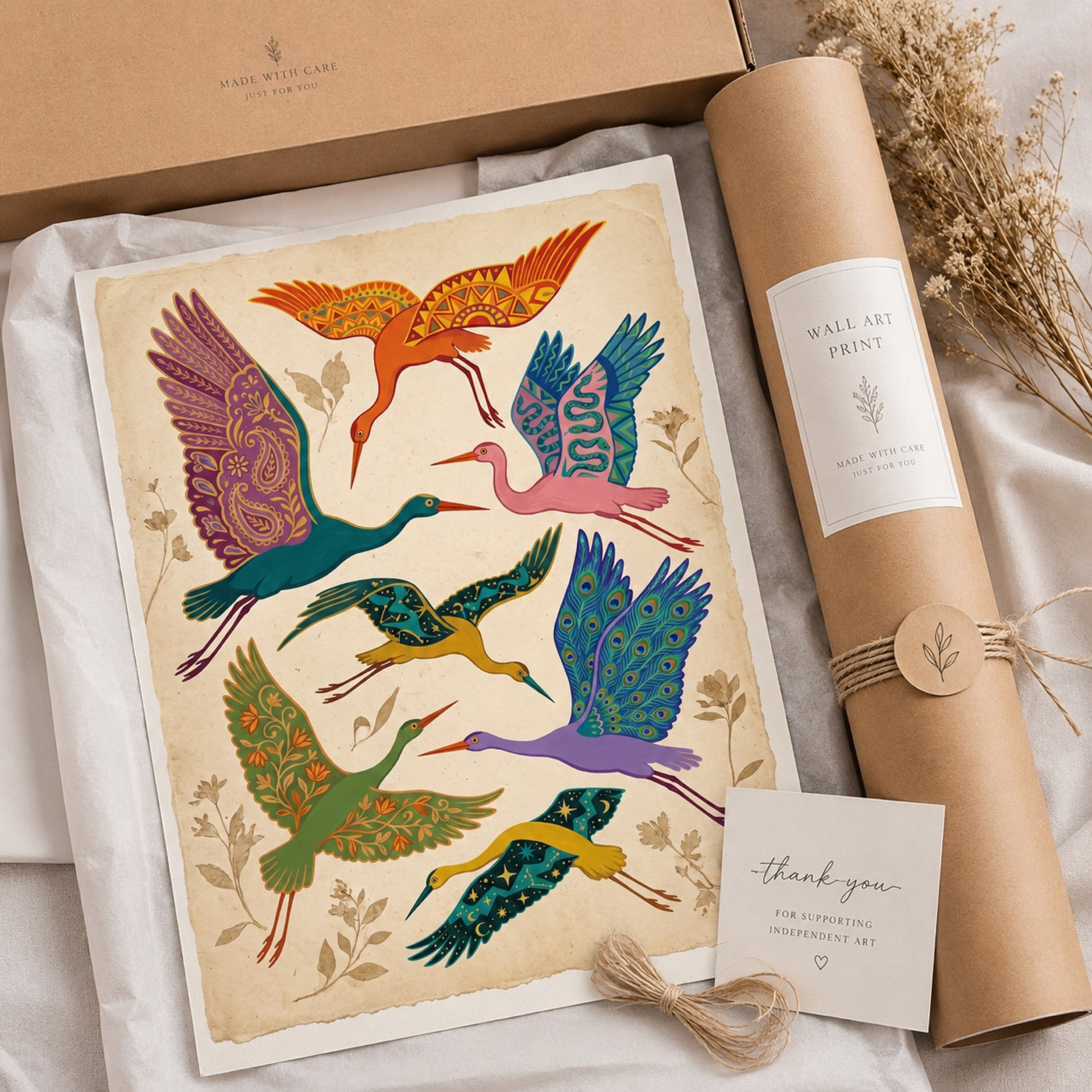 Folk Art Cranes in Flight Wall Art Decor preview 9