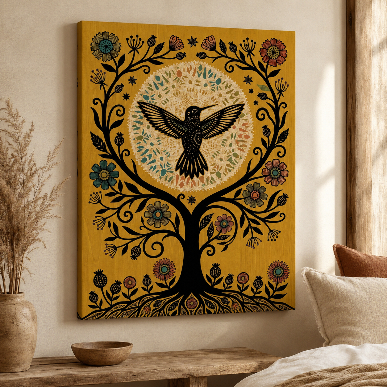 Folk Art Hummingbird Tree of Life Wall Art Decor – preview 10