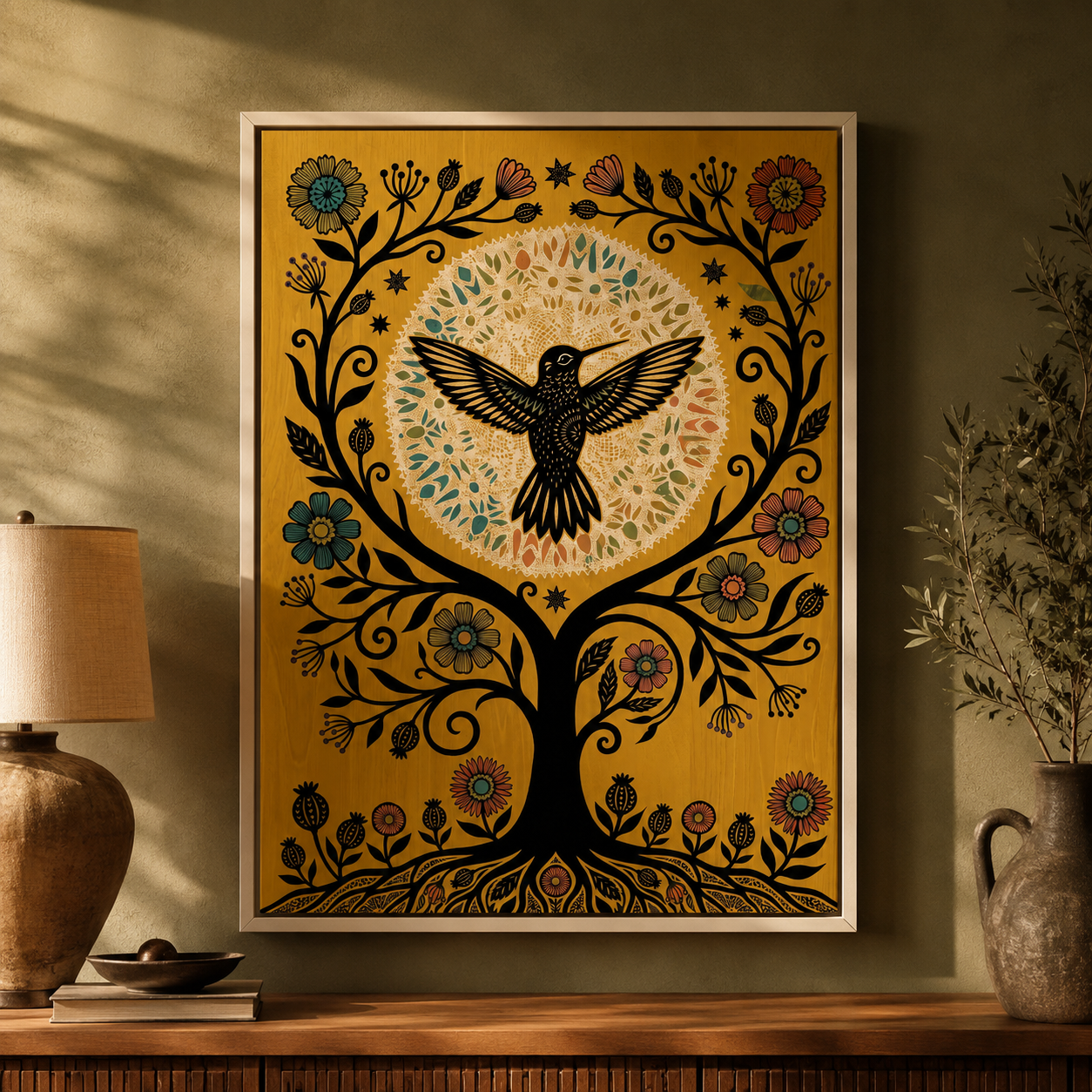 Folk Art Hummingbird Tree of Life Wall Art Decor – preview 11