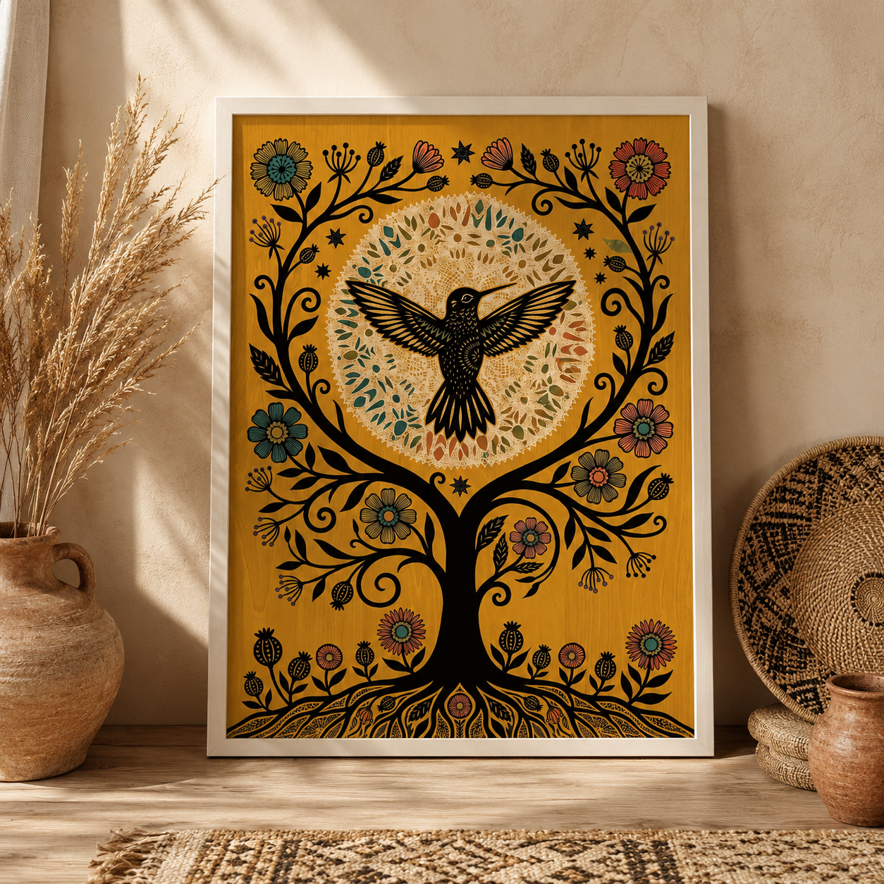 Folk Art Hummingbird Tree of Life Wall Art Decor – preview 2