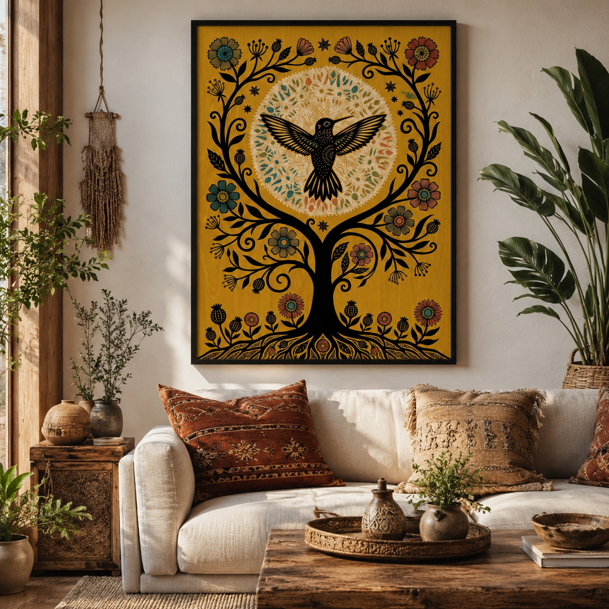 Folk Art Hummingbird Tree of Life Wall Art Decor – preview 3