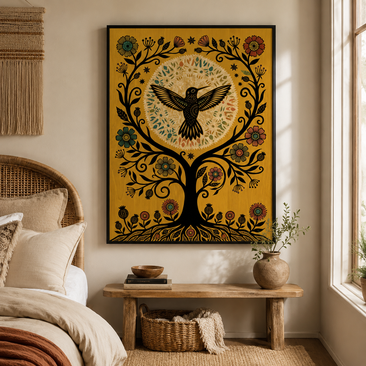 Folk Art Hummingbird Tree of Life Wall Art Decor – preview 4