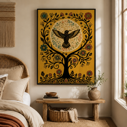 Folk Art Hummingbird Tree of Life Wall Art Decor – preview 4