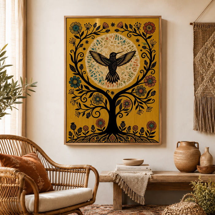 Folk Art Hummingbird Tree of Life Wall Art Decor