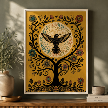 Folk Art Hummingbird Tree of Life Wall Art Decor – preview 7