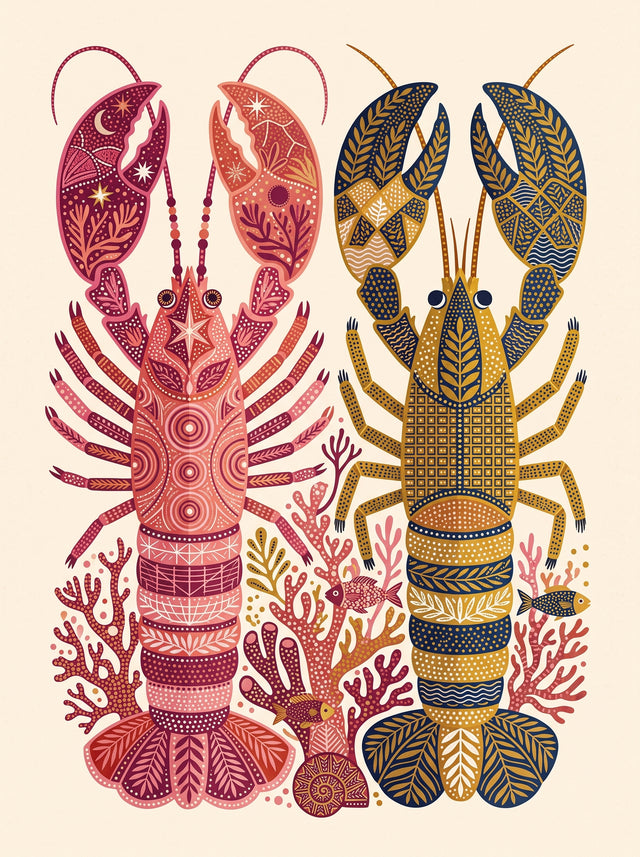 Folk Art Lobsters Coastal Decorative Wall Art Decor