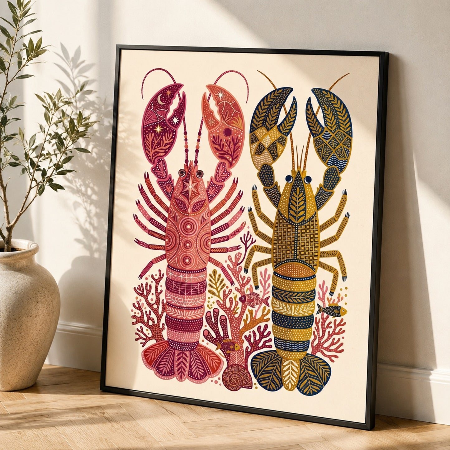 Folk Art Lobsters Coastal Decorative Wall Art Decor preview 2