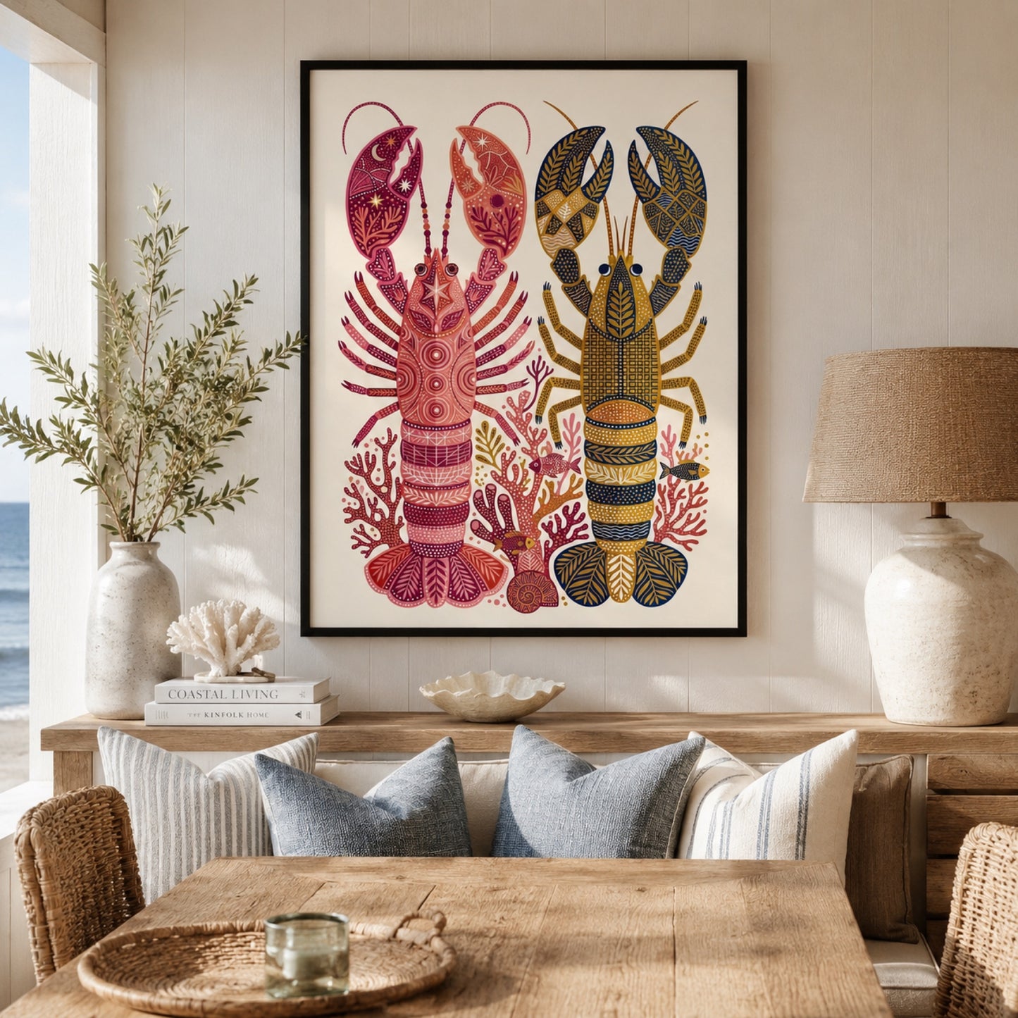 Folk Art Lobsters Coastal Decorative Wall Art Decor preview 3