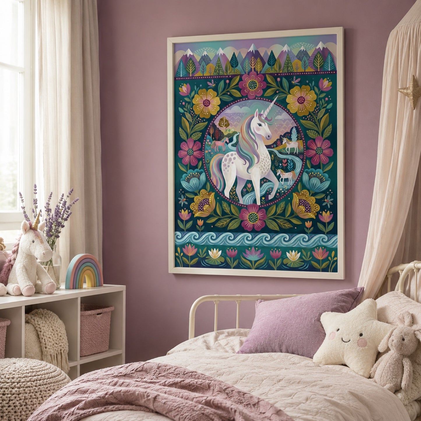 Folk Art Unicorn Floral Medallion Wall Art Decor – preview 10