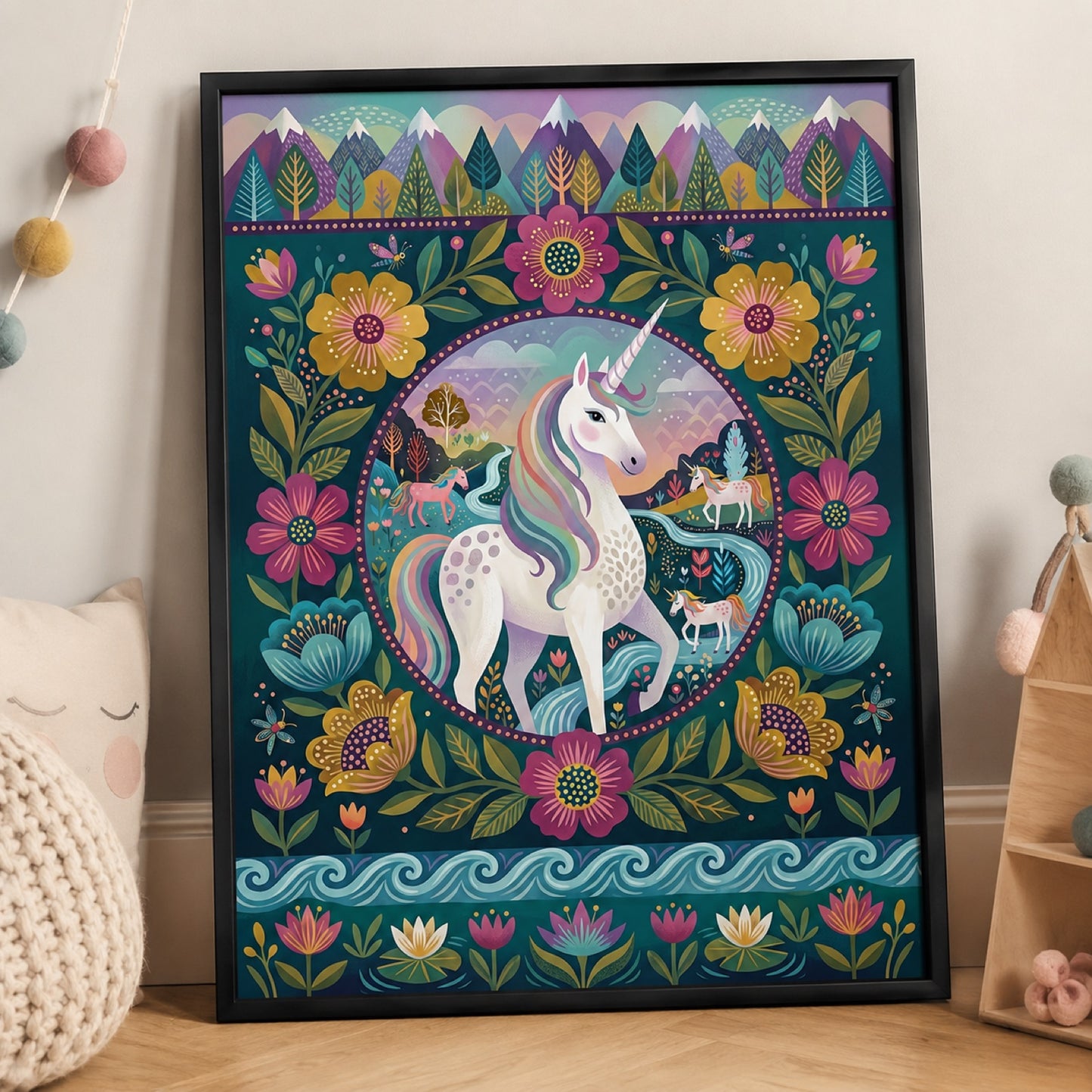 Folk Art Unicorn Floral Medallion Wall Art Decor – preview 11