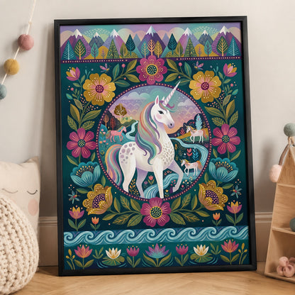 Folk Art Unicorn Floral Medallion Wall Art Decor – preview 11