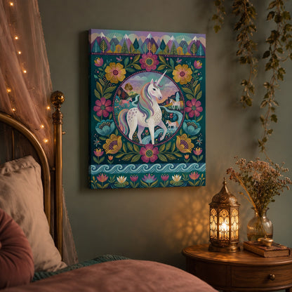 Folk Art Unicorn Floral Medallion Wall Art Decor – preview 2